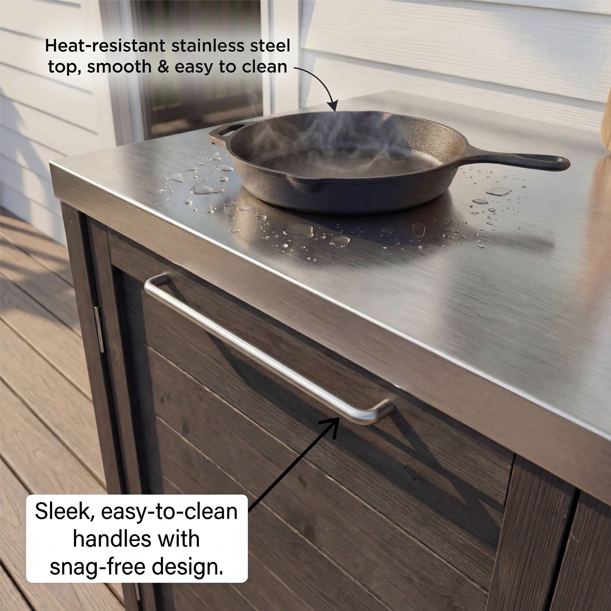 Heat-resistant stainless steel top, smooth & easy to clean  
Sleek, easy-to-clean handles with snag-free design.