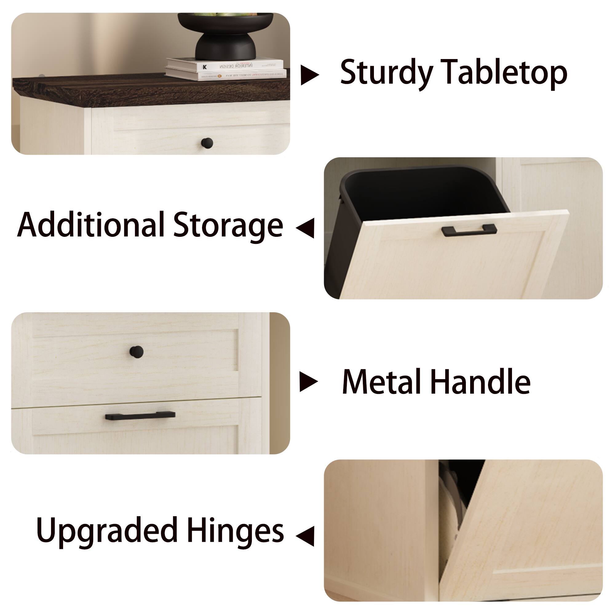 - Sturdy Tabletop
- Additional Storage
- Metal Handle
- Upgraded Hinges