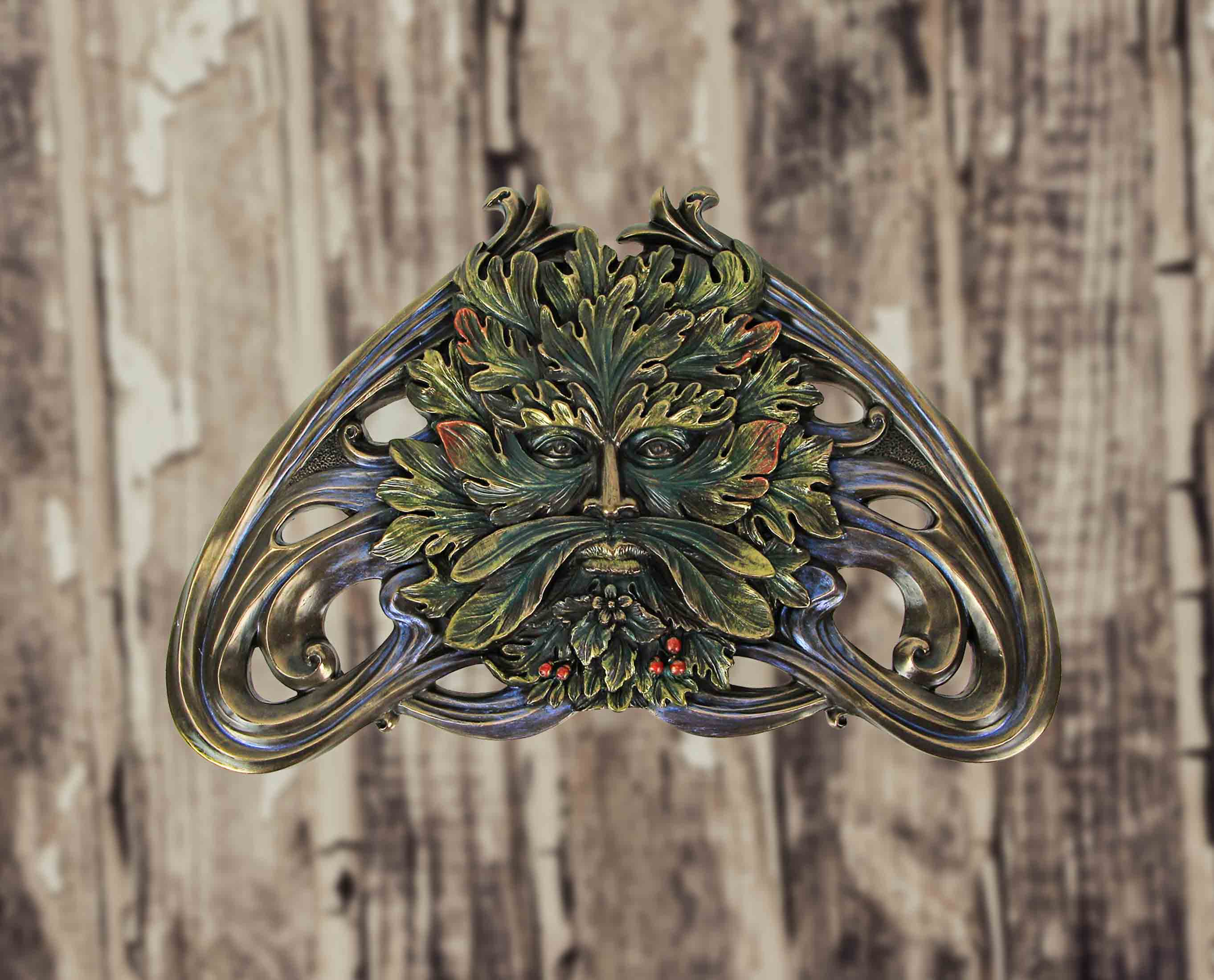 Alt View 3. Veronese Design - Art Nouveau Style Celtic Greenman Wall Hanging 9.5 Inches Long - Multicolored.