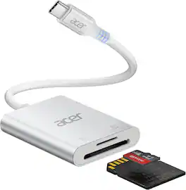 Acer - SD Card Reader USB C, Dual Slots Type C to Memory Card Reader, Aluminum Micro SD Card Camera Adapter