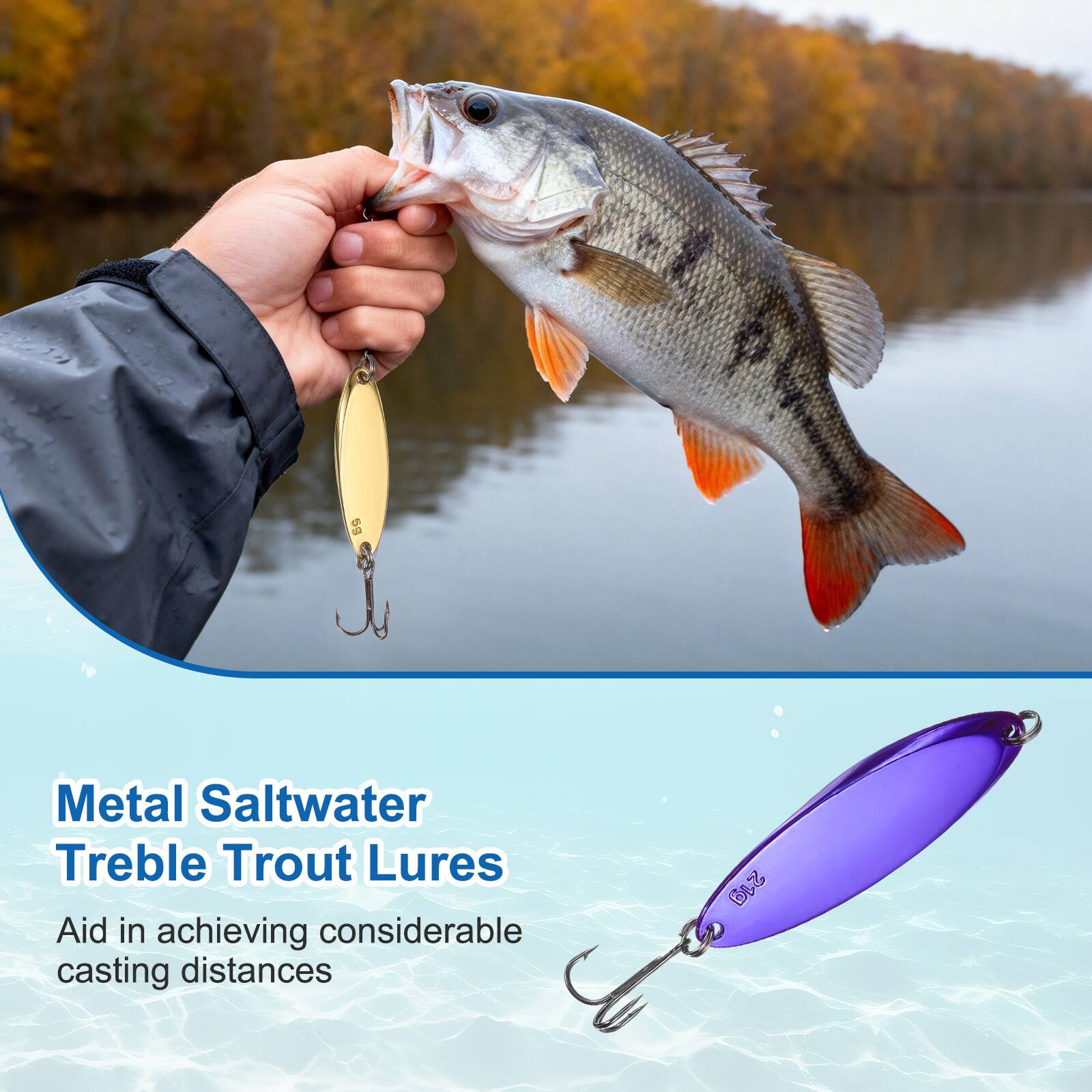 Metal Saltwater Treble Trout Lures  
Aid in achieving considerable casting distances  
21g