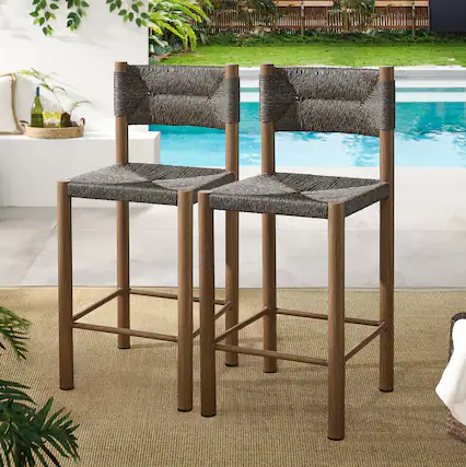 Front. Modway - Parkland Outdoor Patio Rattan and Aluminum Counter Stools Set of 2 by Modway - Walnut.