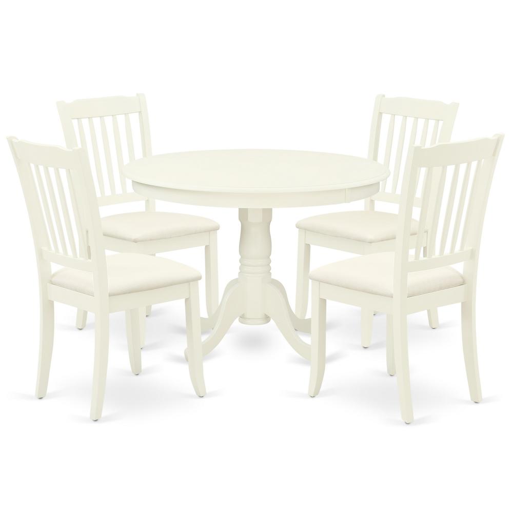 Back. East West Furniture - Dining Room Set Linen White - Brown.
