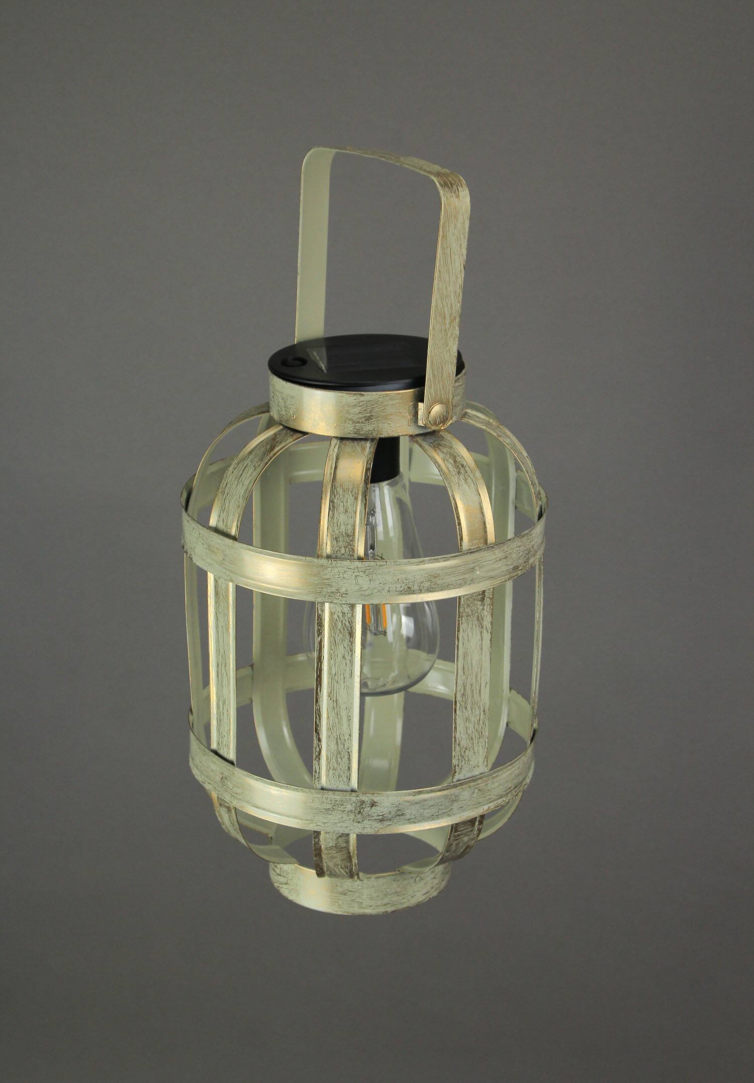 Alt View 1. Direct International - Metallic Gold Finish Industrial Style Solar Powered LED Hanging Lantern - Multicolored.