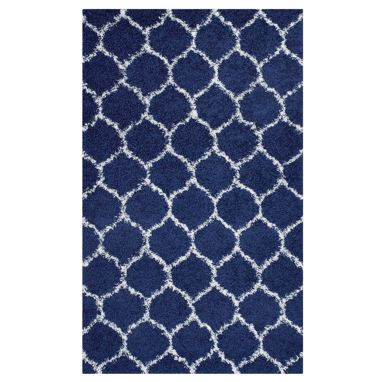 Angle. Modway - Solvea Moroccan Trellis Shag Area Rug - Navy and Ivory.