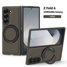Dteck - Magnetic Case for Samsung Galaxy Z Fold6,Shockproof Hard PC Back Cover,Rugged Phone Cover with Rotatable Metal Kickstand - Coffee