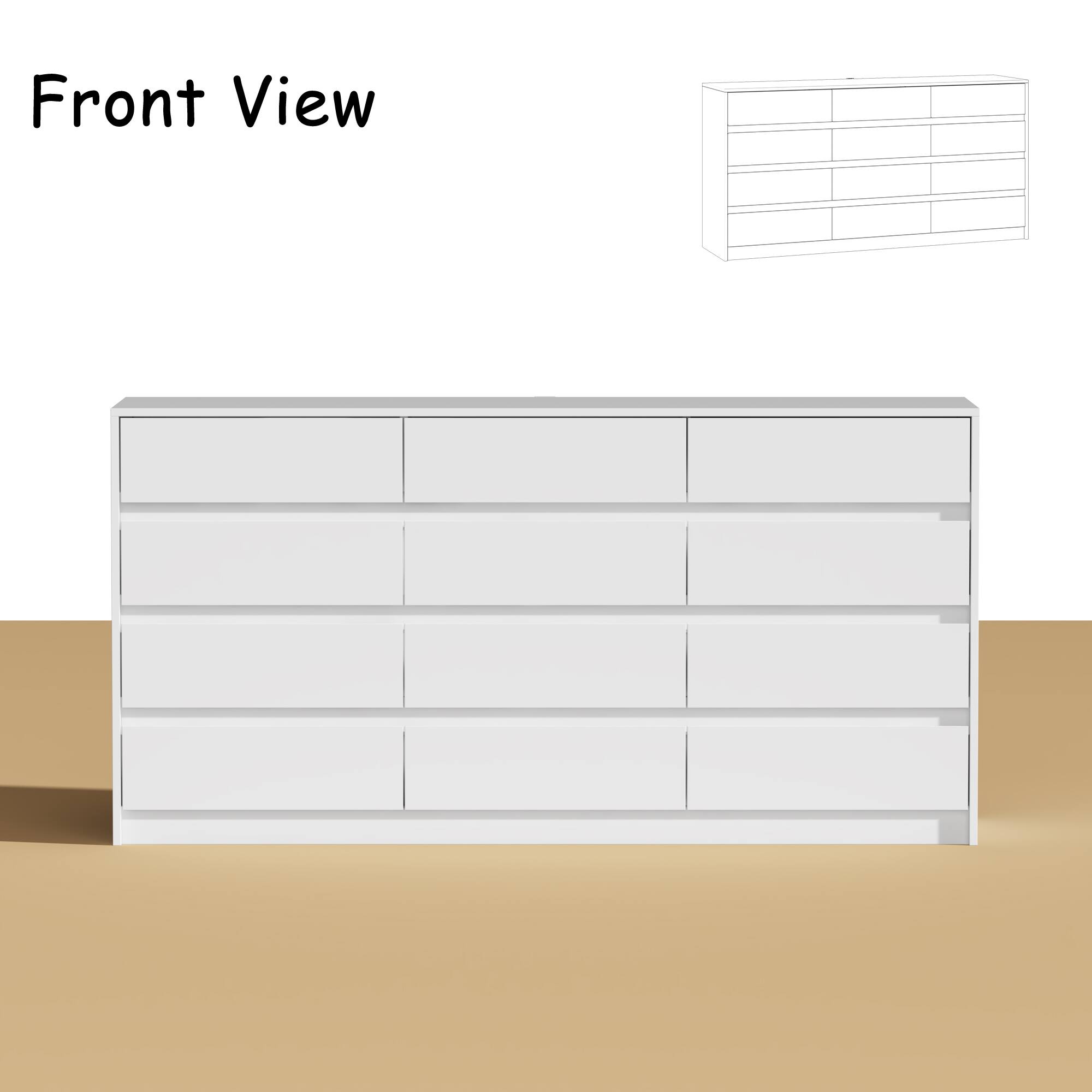 FUFU & GAGA - FUFU&GAGA 12 - Drawer Horizontal Dresser: Maximize Storage in Style For Bedroom - White