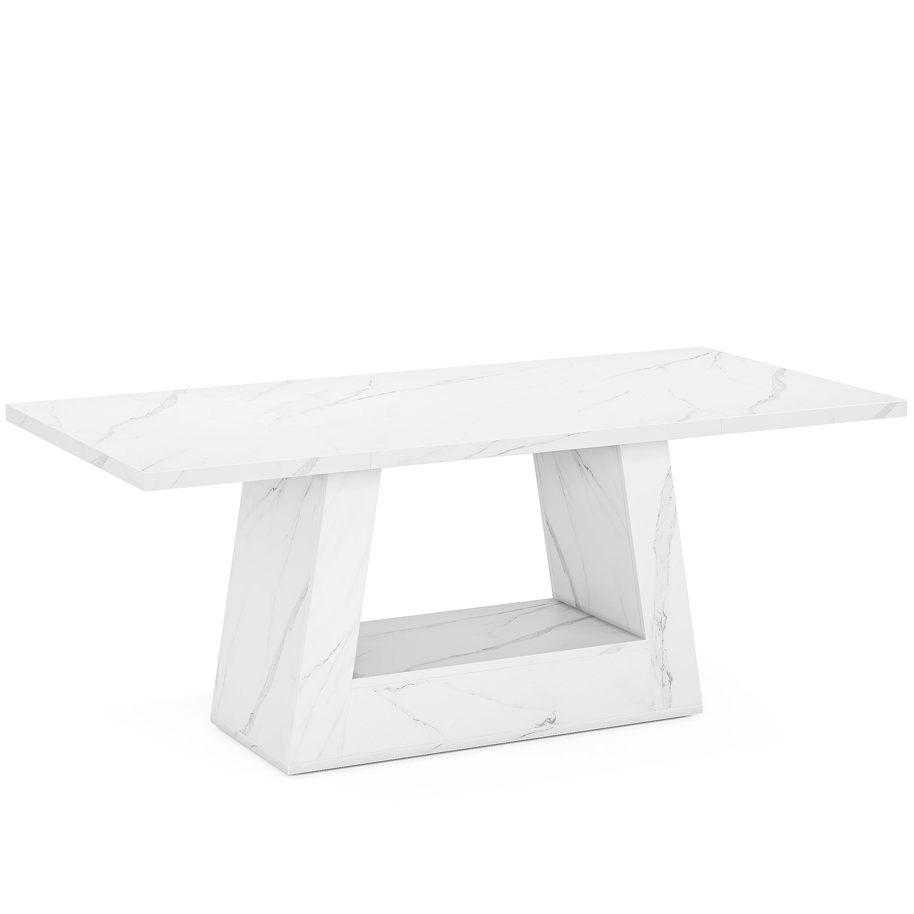 Alt View 2. Tribesigns - Dining Table with Faux Marble Top, Trapezoidal Legs and Rectangular Top for Dining Room - White.