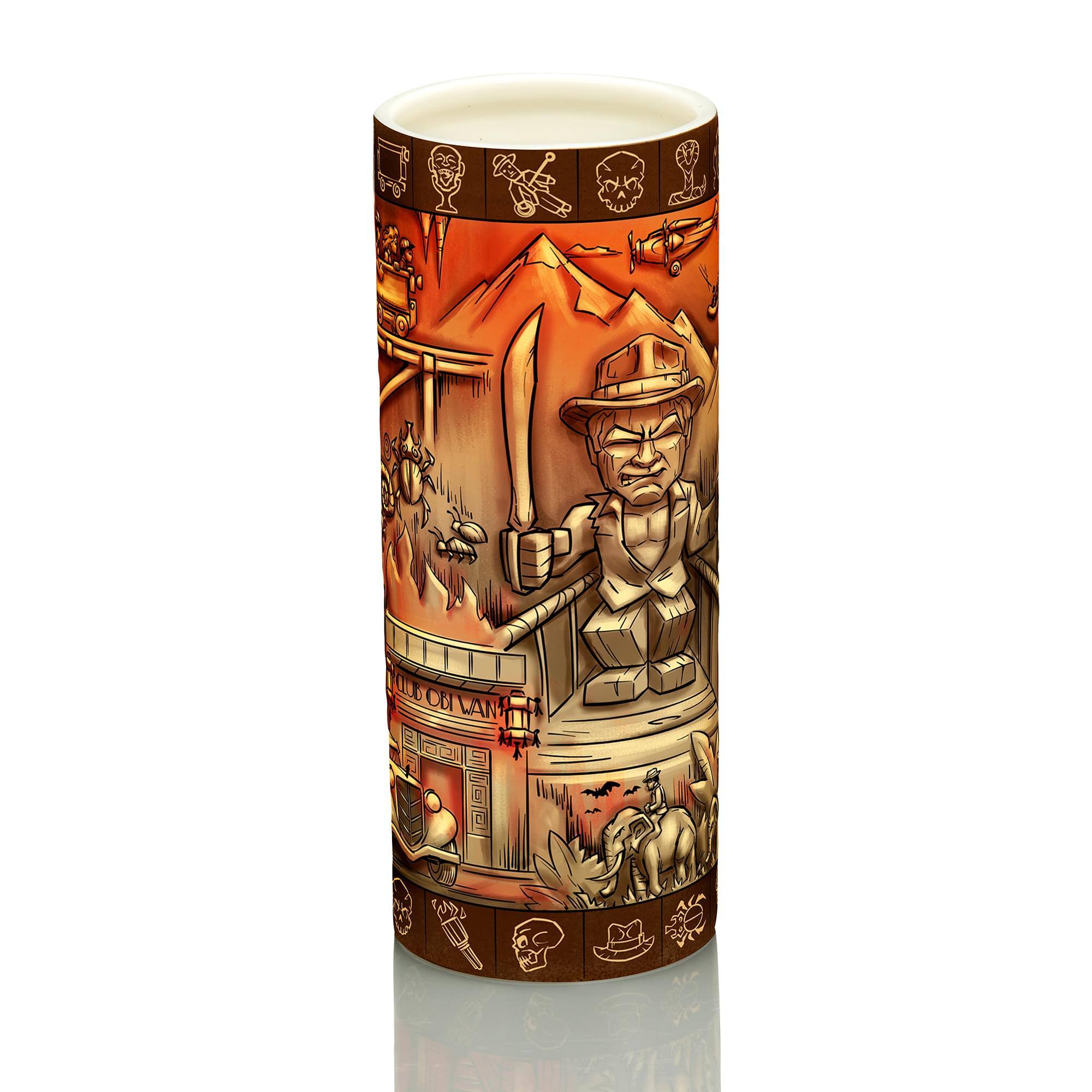 Front. ThinkGeek - Geeki Tikis Indiana Jones and the Temple Of Doom Scenic Mug | Holds 24 Ounces - Brown.
