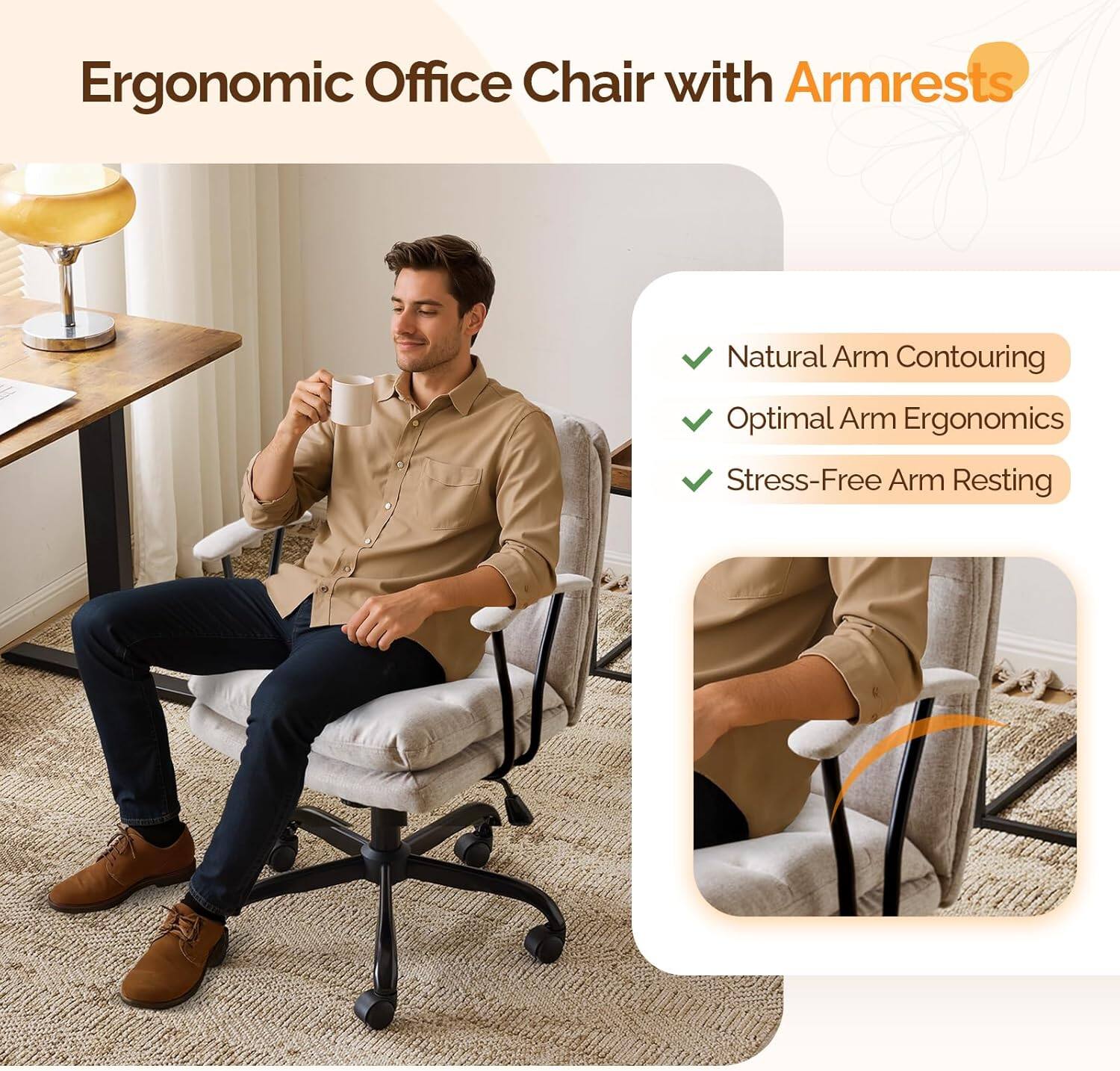 Ergonomic Office Chair with Armrests

- Natural Arm Contouring
- Optimal Arm Ergonomics
- Stress-Free Arm Resting