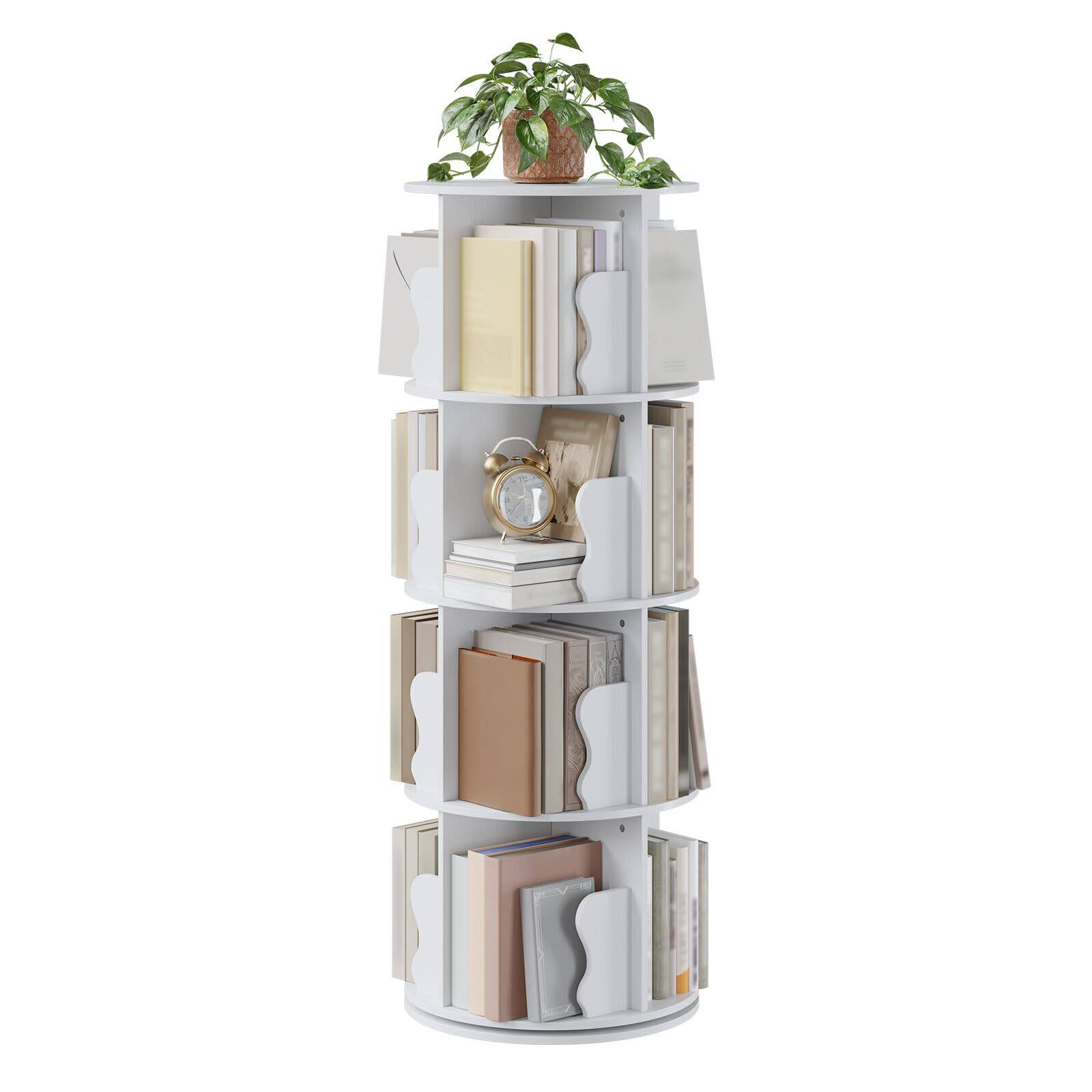 Front. Acekool - 4 Tier Rotating Bookshelf Tower, Spinning Corner Bookshelf for Small Spaces - White.