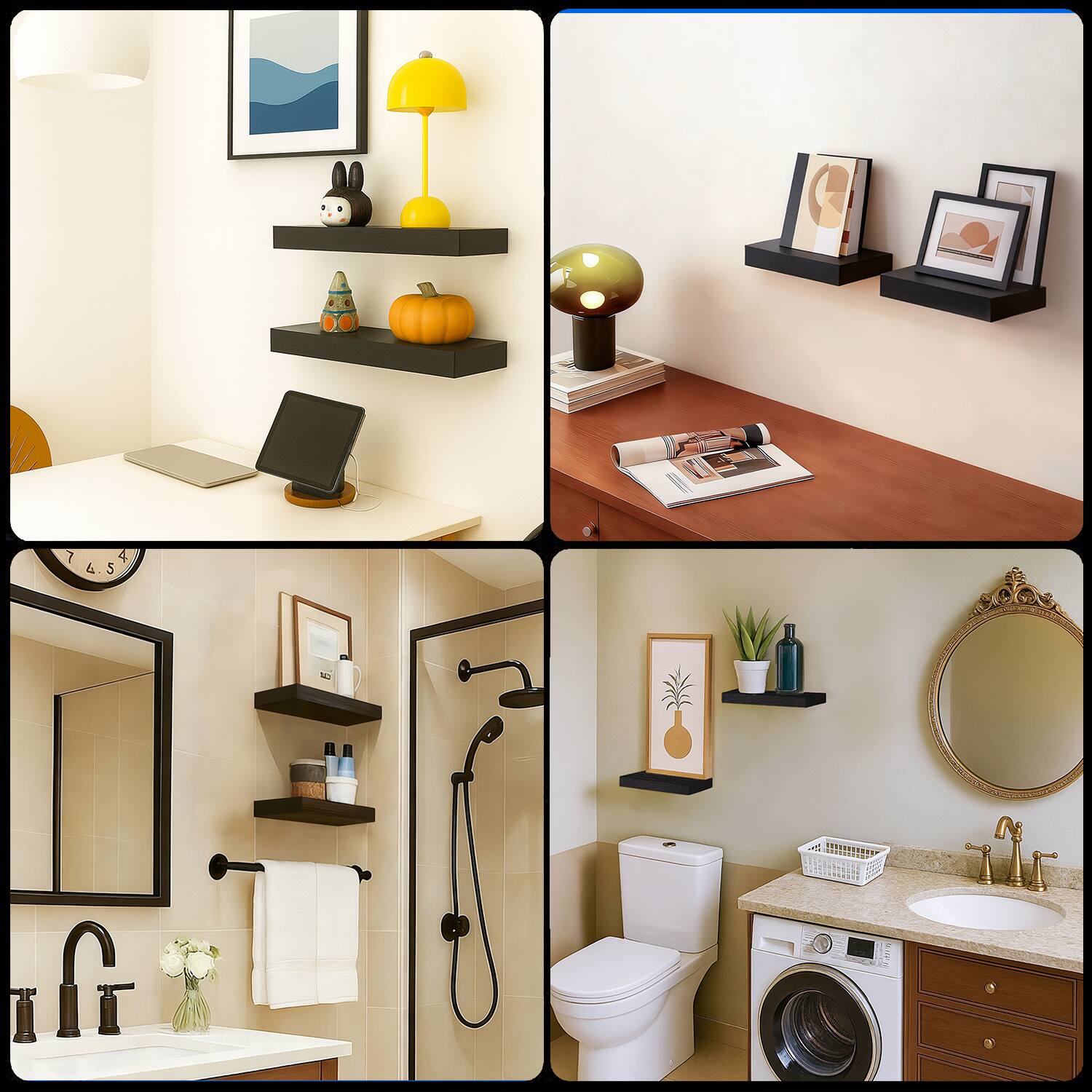 Alt View 7. BOMEDA - Wooden Floating Shelves for Wall, Wall Shelf for, Bedroom, Living Room, Bathroom Shelves Storage, 12x7x1.5 in, 2 Pack - Black.