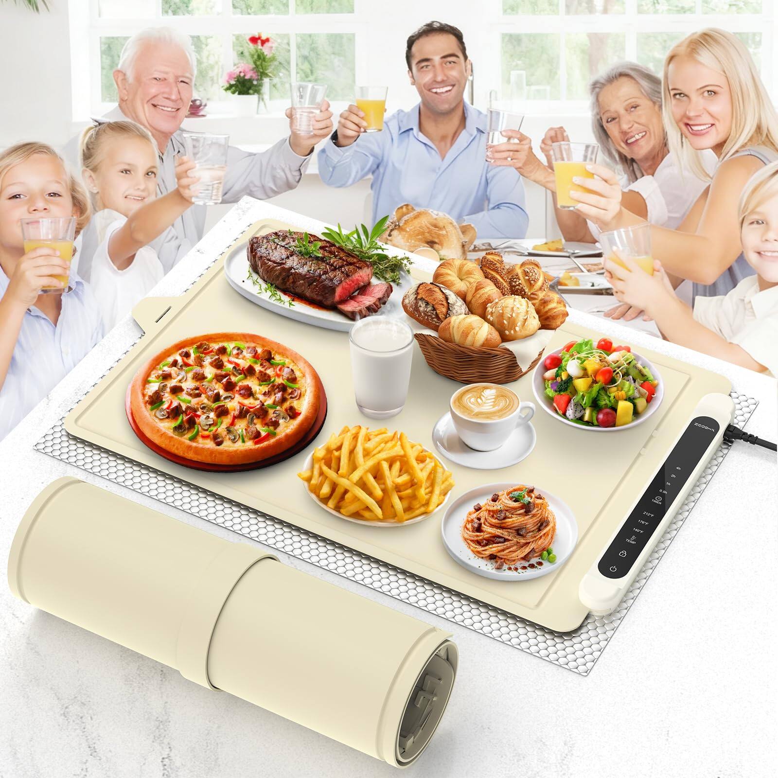 Front. PARKER SLATER - Food Warming Mat with 3 Temperature 4 Timer Heat-resistant Pad Buffet Use Electric Adjustable - Cream.