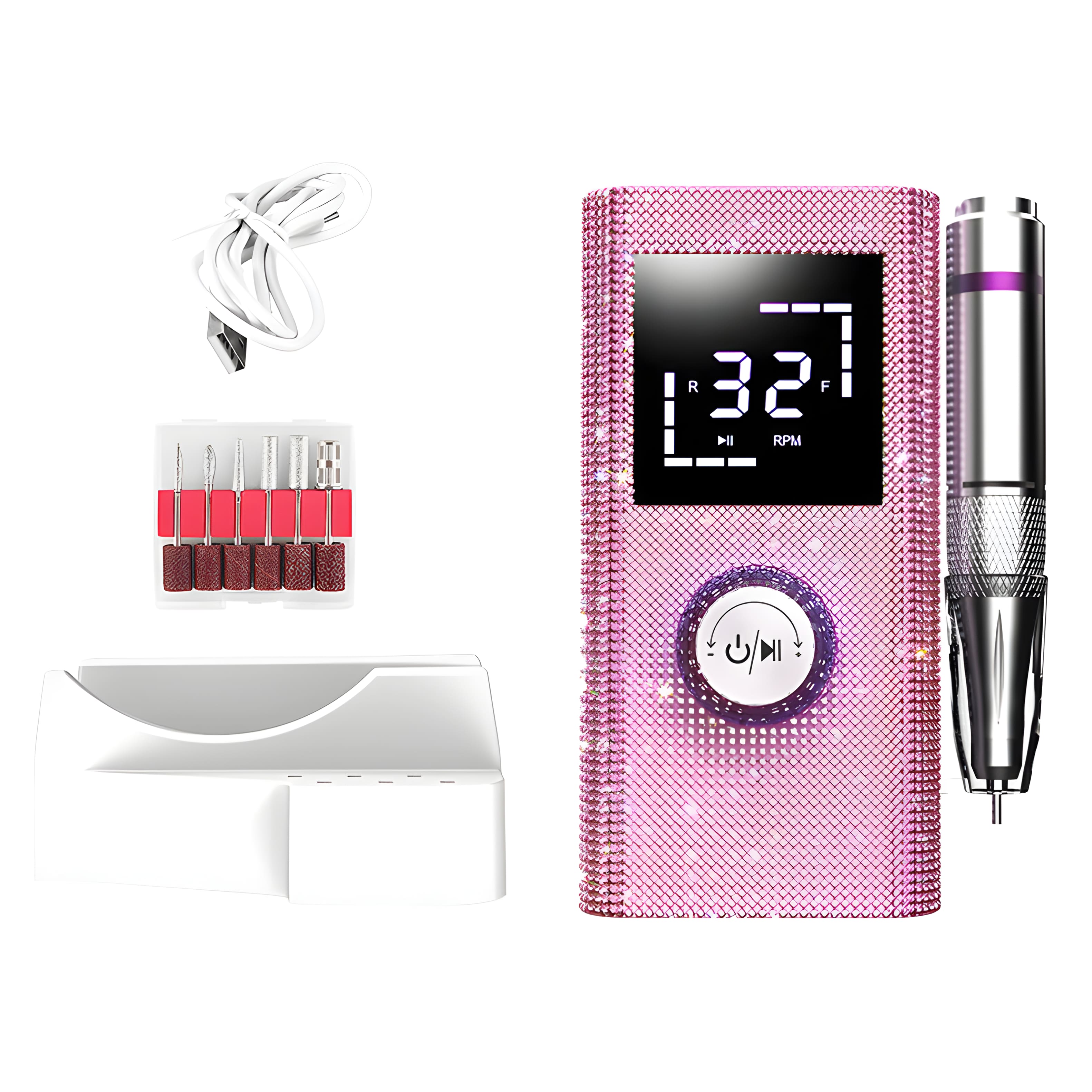 Cluzine - 35000RPM Rechargeable Nail Drill, LCD Display, with Memory Function, for Salon & Home Use