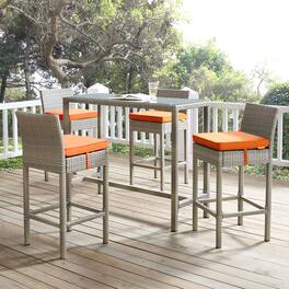 Conduit Outdoor Patio Wicker Rattan Bar Stool Set of 4 by Modway - Light Gray Orange