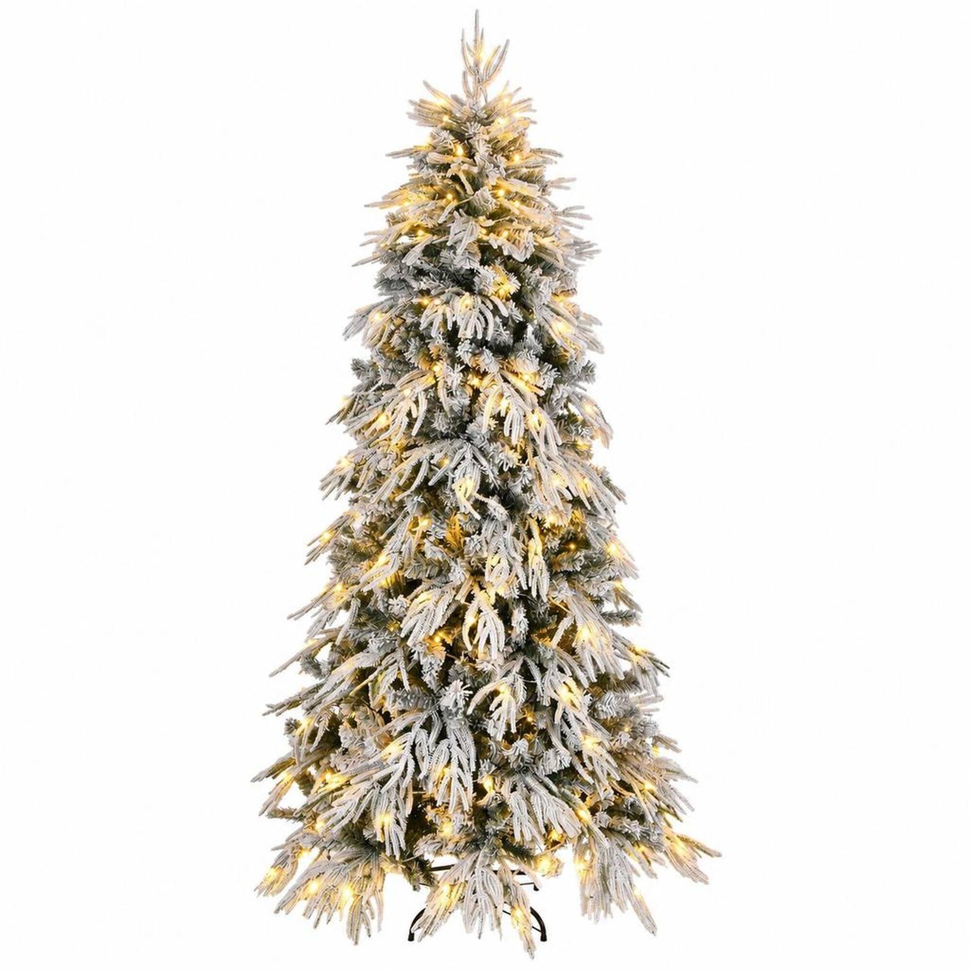 Front. RYHNUYNE - 7FT Pre-Lit Slim Flocked Christmas Tree With 250 Warm White LED Lights and 767 Tips, Metal Stand for Narrow Spaces - White.