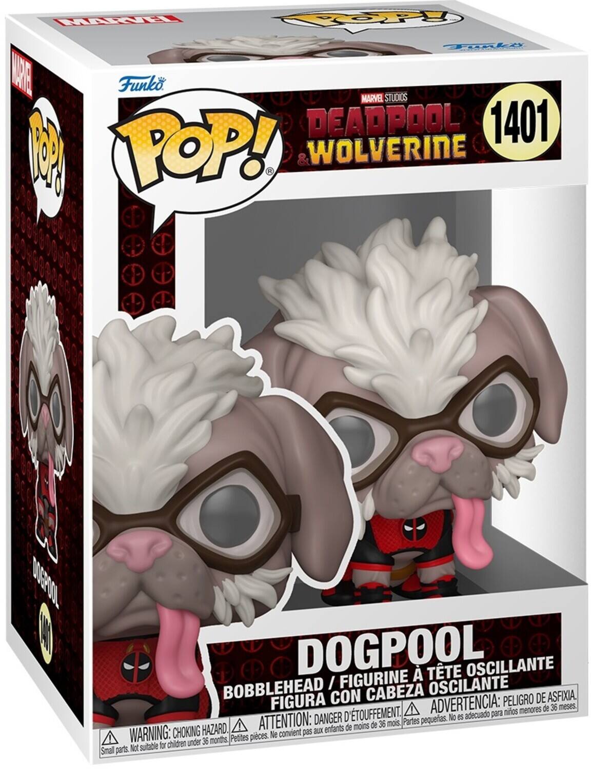 MARVEL STUDIOS  
DEADPOOL & WOLVERINE  

Funko POP!  
1401  

DOGPOOL  
BOBBLEHEAD / FIGURINE À TÊTE OSCILLANTE / FIGURA CON CABEZA OSCILANTE  

WARNING: CHOKING HAZARD. Small parts. Not suitable for children under 36 months.  
ATTENTION: PELIGRO DE ASFIXIA. Piezas pequeñas. No es adecuado para niños menores de 36 meses.  
ADVERTENCE: DANGER D'ÉTOUFFEMENT. Petites pièces. Ne convient pas aux enfants de moins de 36 mois.