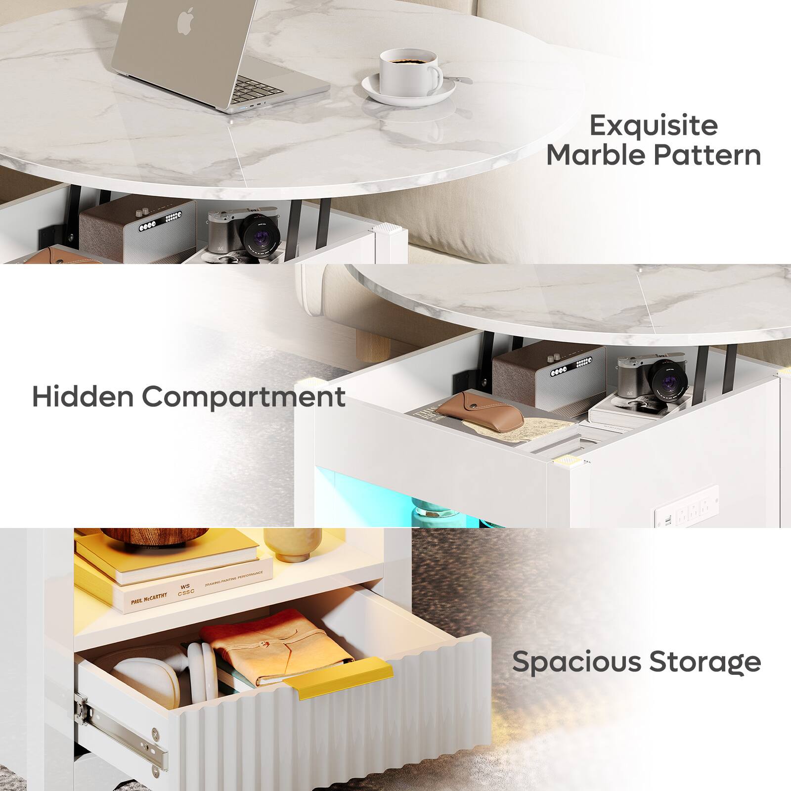 Exquisite Marble Pattern - Hidden Compartment | Spacious Storage
