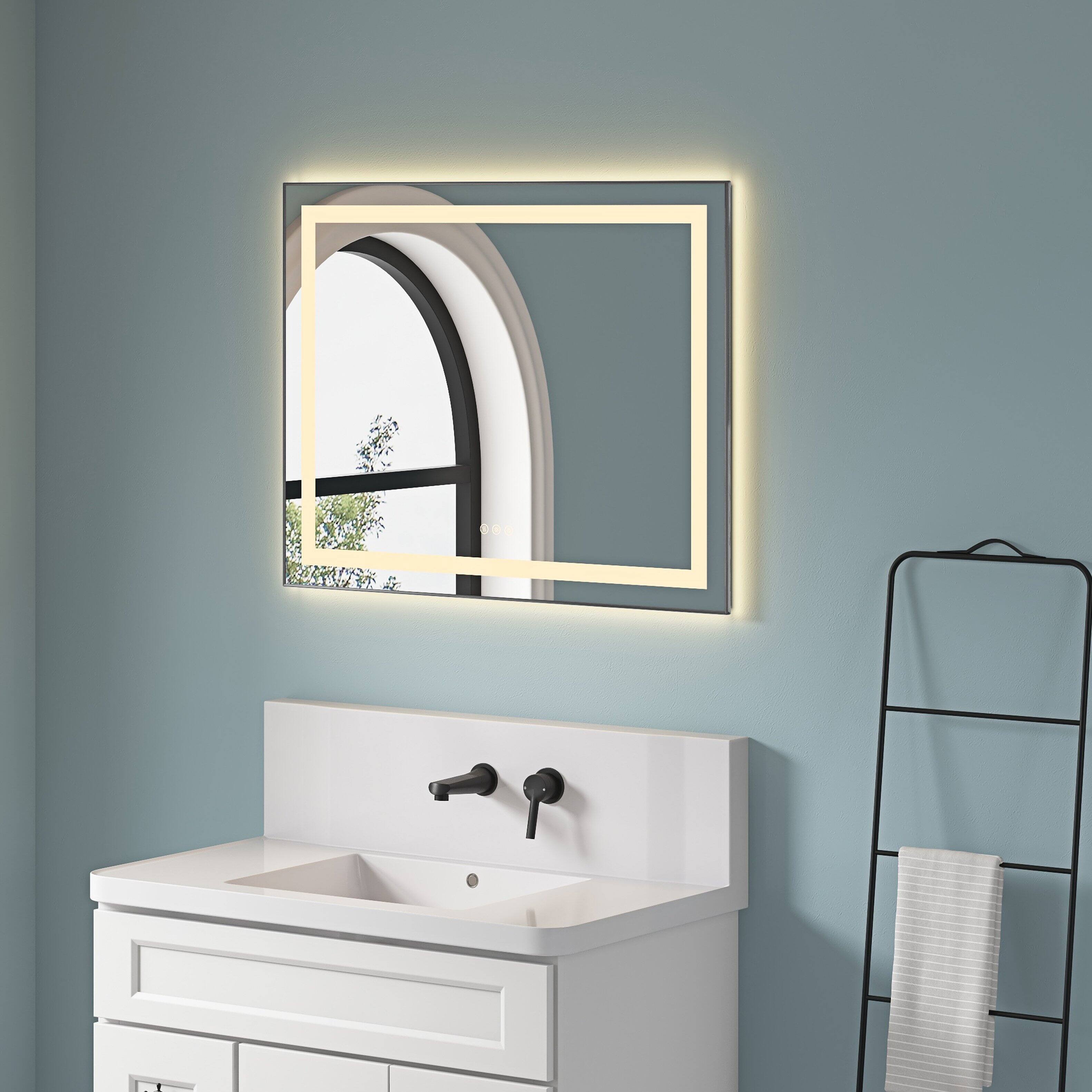 Angle. TinyHomie - 36x28IN LED Bathroom Mirror Front Backlit Anti Fog 3 Color Dimmable Aluminum Frame.