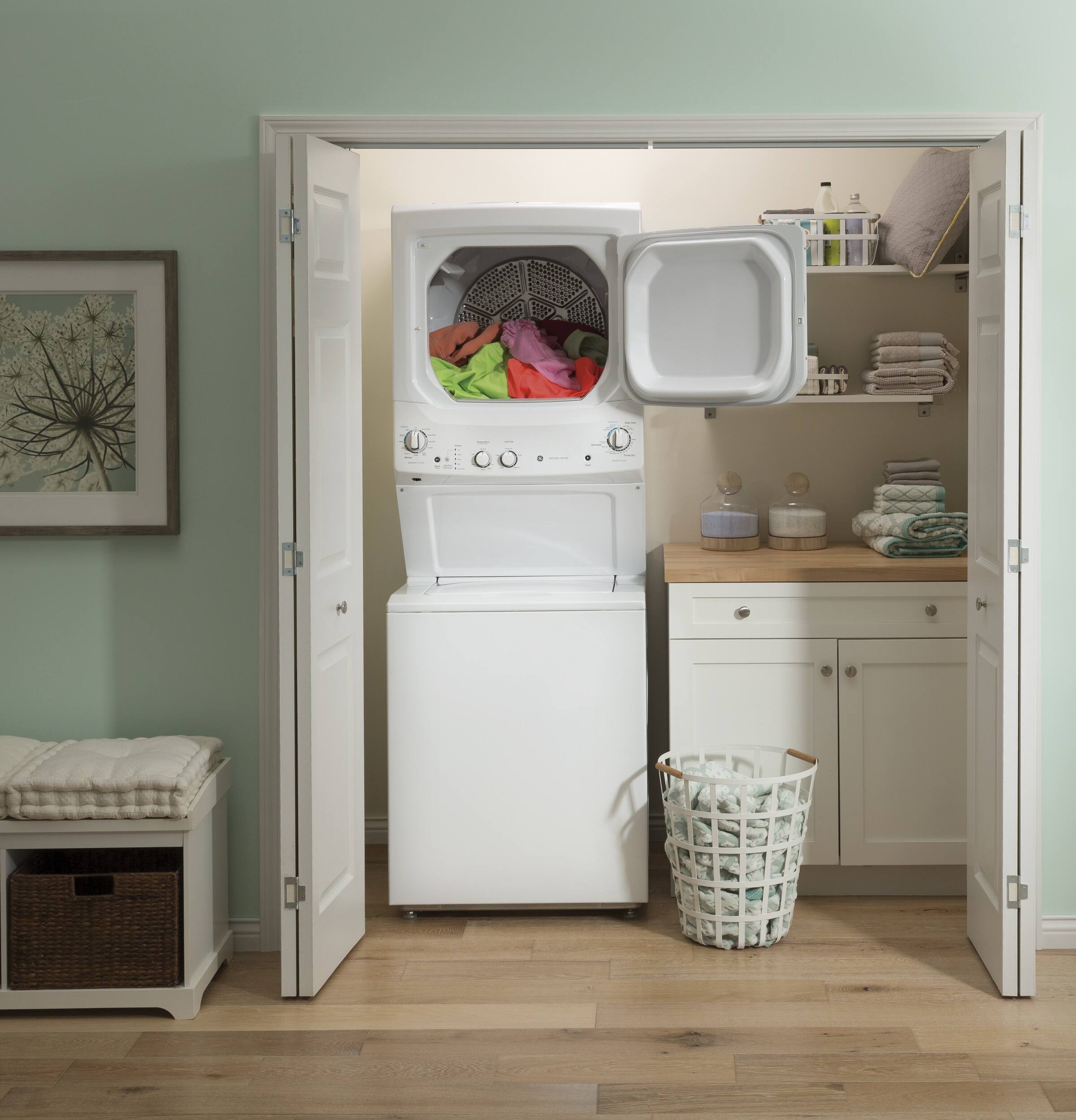 Alt View 8. GE - 3.8 Cu. Ft. Top Load Washer and 5.9 Cu. Ft. Electric Dryer Laundry Center with Long Vent Drying - White.
