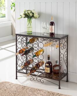 Kings Brand Furniture - Freestanding Wine Rack Table, Liquor Bar Cabinet with Wine Storage - Holds 24 Bottles - Rust/Copper