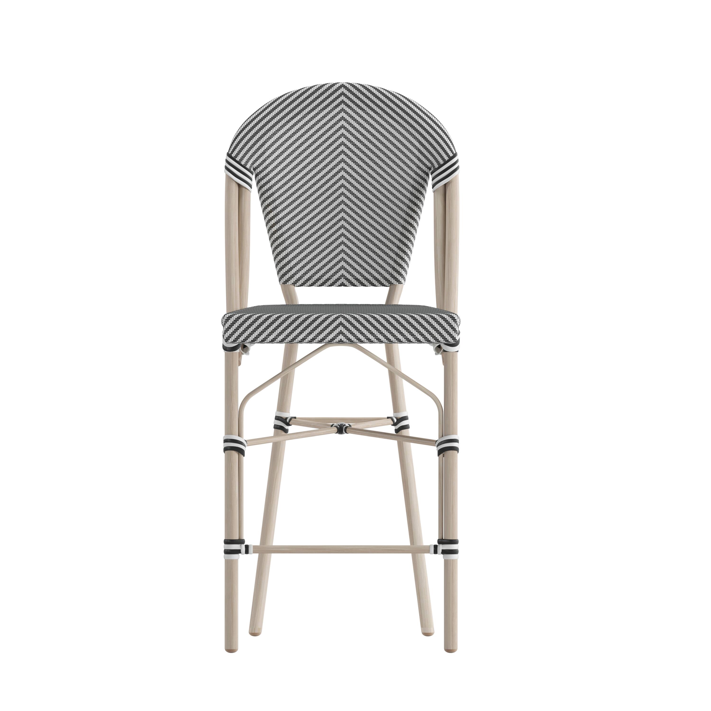 Alt View 10. Emma + Oliver - Massalia Indoor/Outdoor Bistro Style Counter Stools with Textilene Seat and Metal Frame - Black & White/Light Natural Frame.