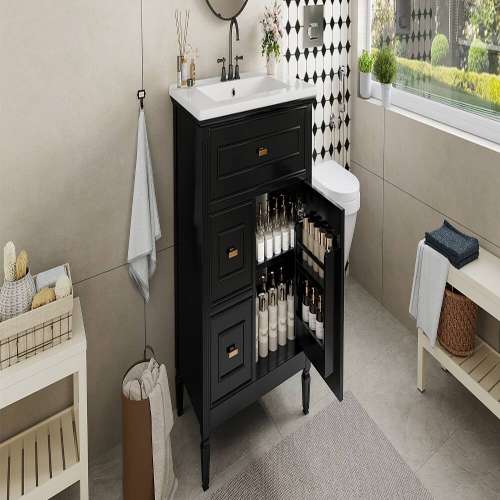 Alt View 1. Loheer - Loheer 30 inch bathroom vanity with sink Solid Wood Frame Black - Black.