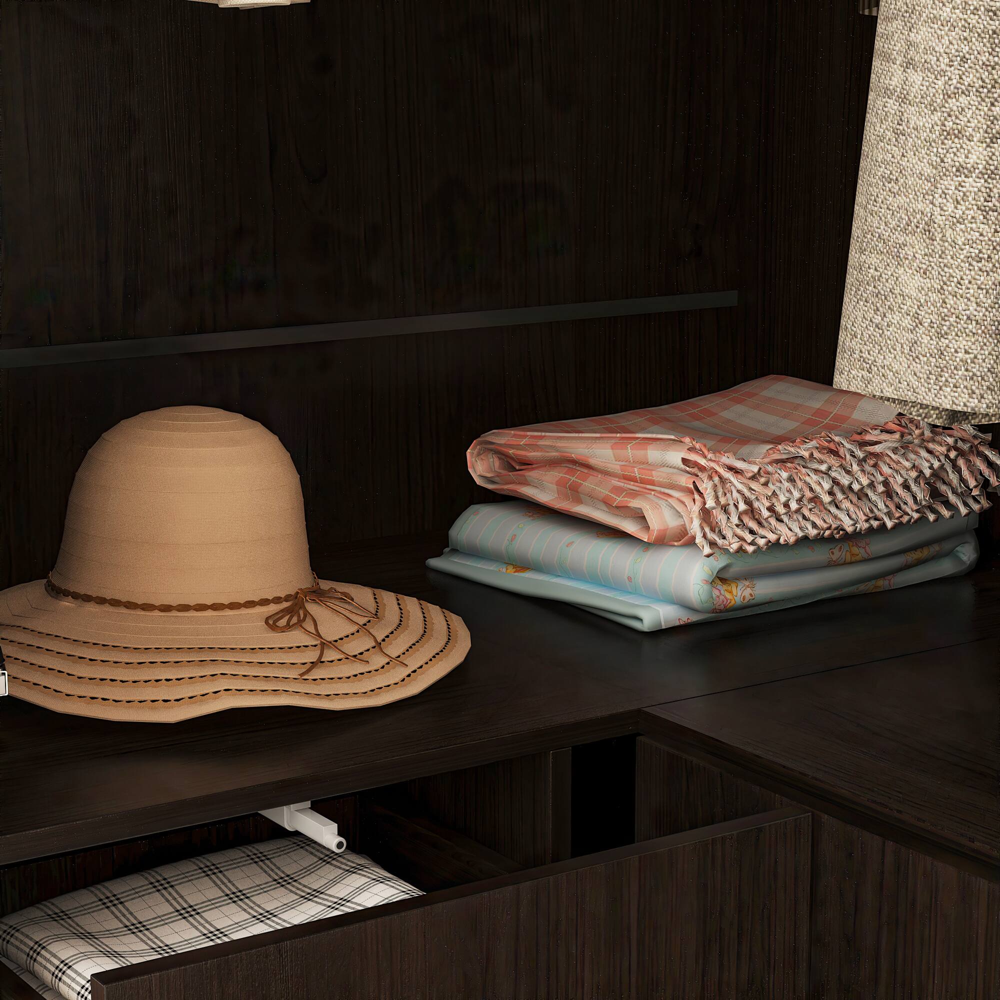 Back. FUFU&GAGA - Corner Wardrobe Closet L Shaped Armoire with Hanging Rod Shelves and Drawers Space Saving Storage for Small Bedroom - Brown.