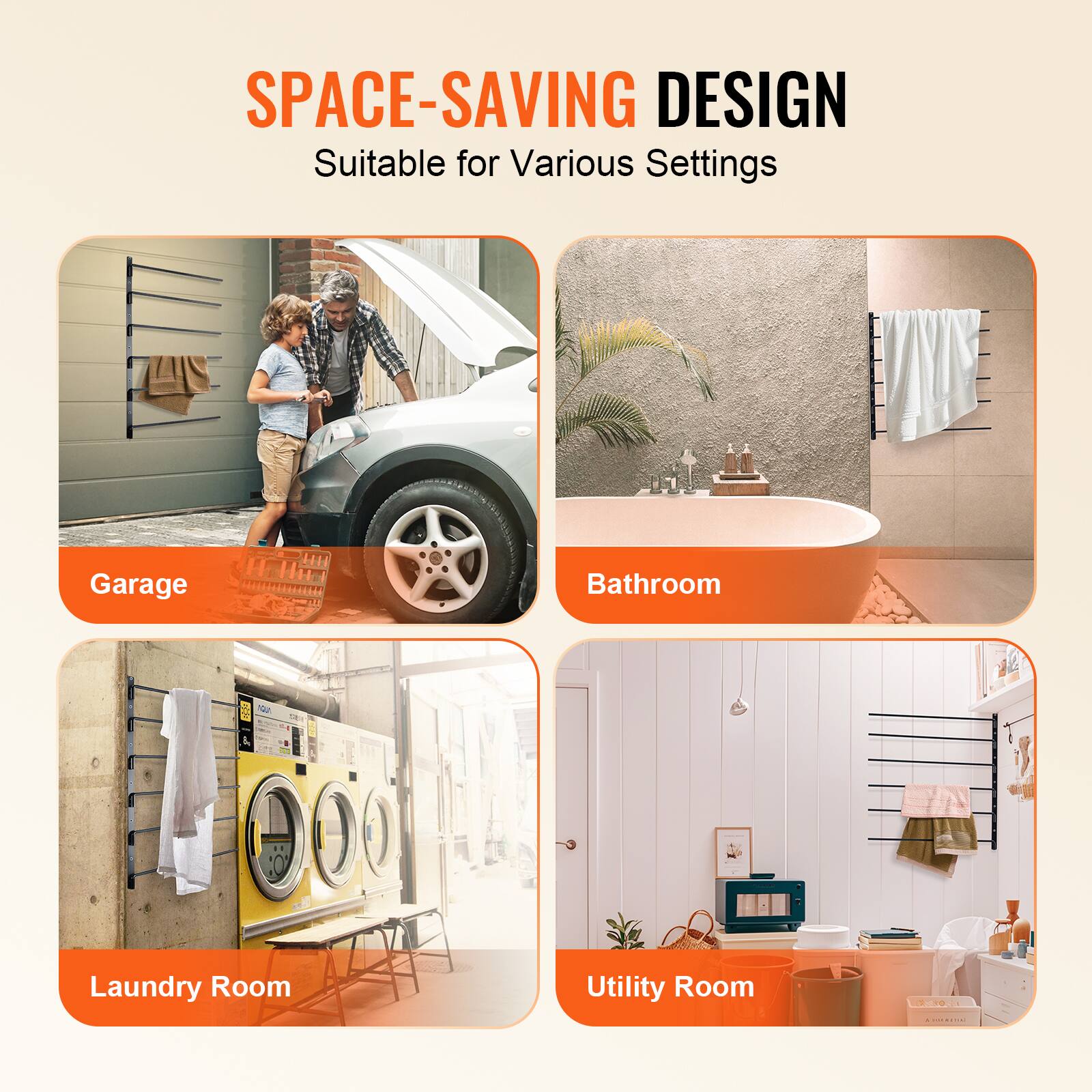 SPACE-SAVING DESIGN  
Suitable for Various Settings

- Garage
- Bathroom
- Laundry Room
- Utility Room
