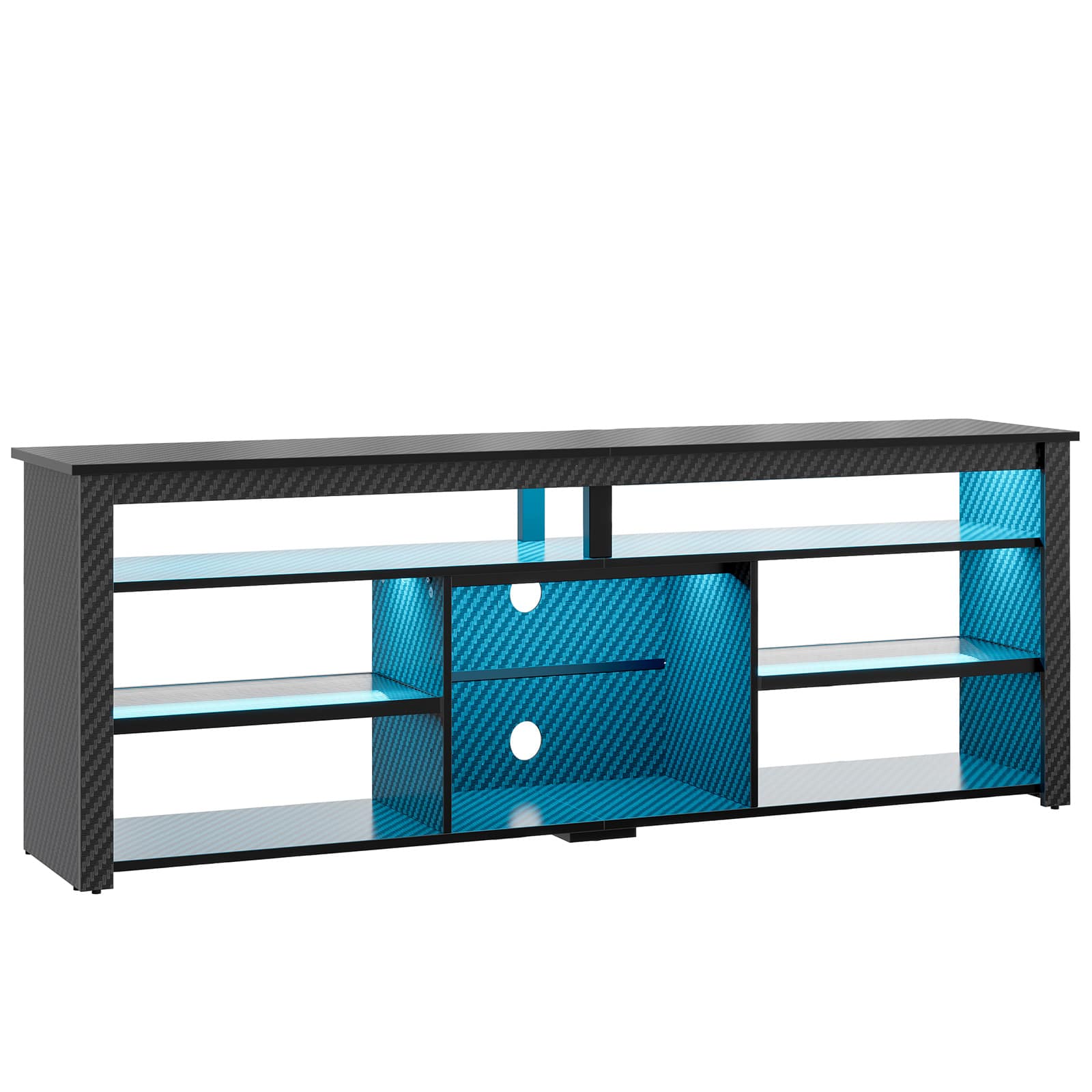 Alt View 5. Bestier - Bestier 70" Gaming TV Console for TVs up to 75" featuring LED Lighting Storage and Adjustable Shelves - Black Carbon Fiber.