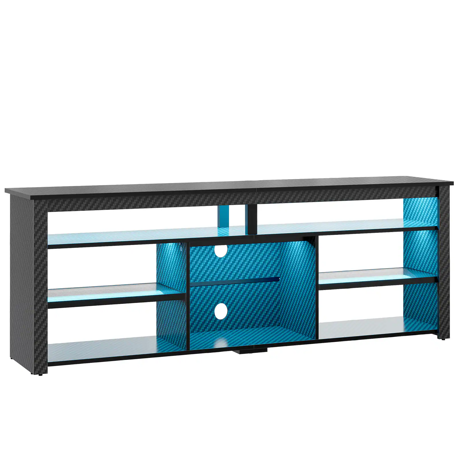 Alt View 5. Bestier - Bestier 70" Gaming TV Console for TVs up to 75" featuring LED Lighting Storage and Adjustable Shelves - Black Carbon Fiber.