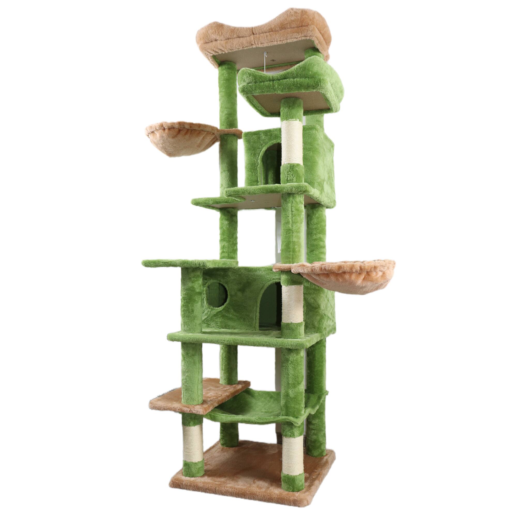Alt View 3. Siljoy - 68in Green Cat Tree Tower with 6 Levels, Removable Cushions, Cat Cave & Hanging Basket - Multi-Cat Activity Center.
