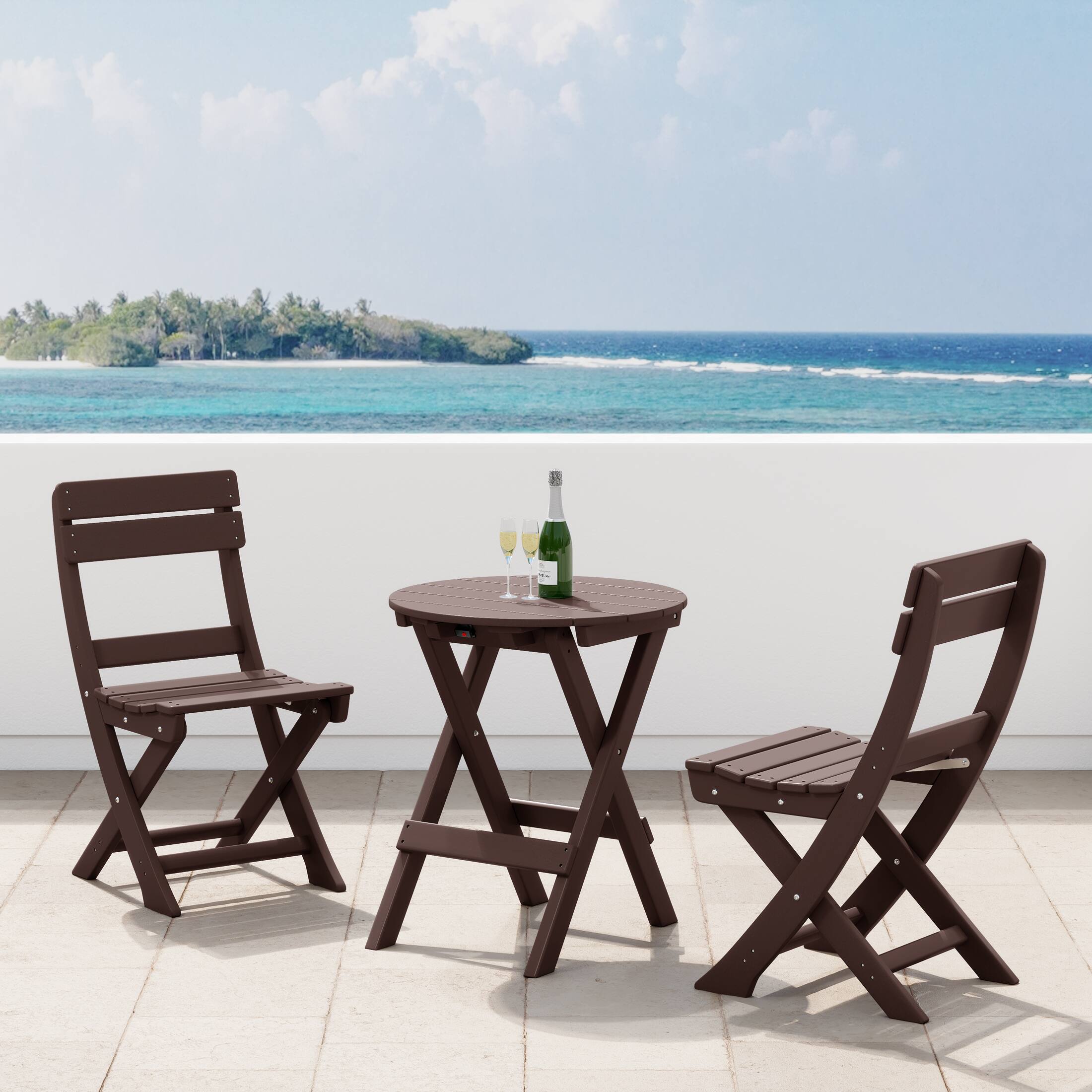 Angle. WestinTrends - WestinTrends Malibu 3-Piece Outdoor HDPE Folding Patio Bistro Table and Chairs - Dark Brown.