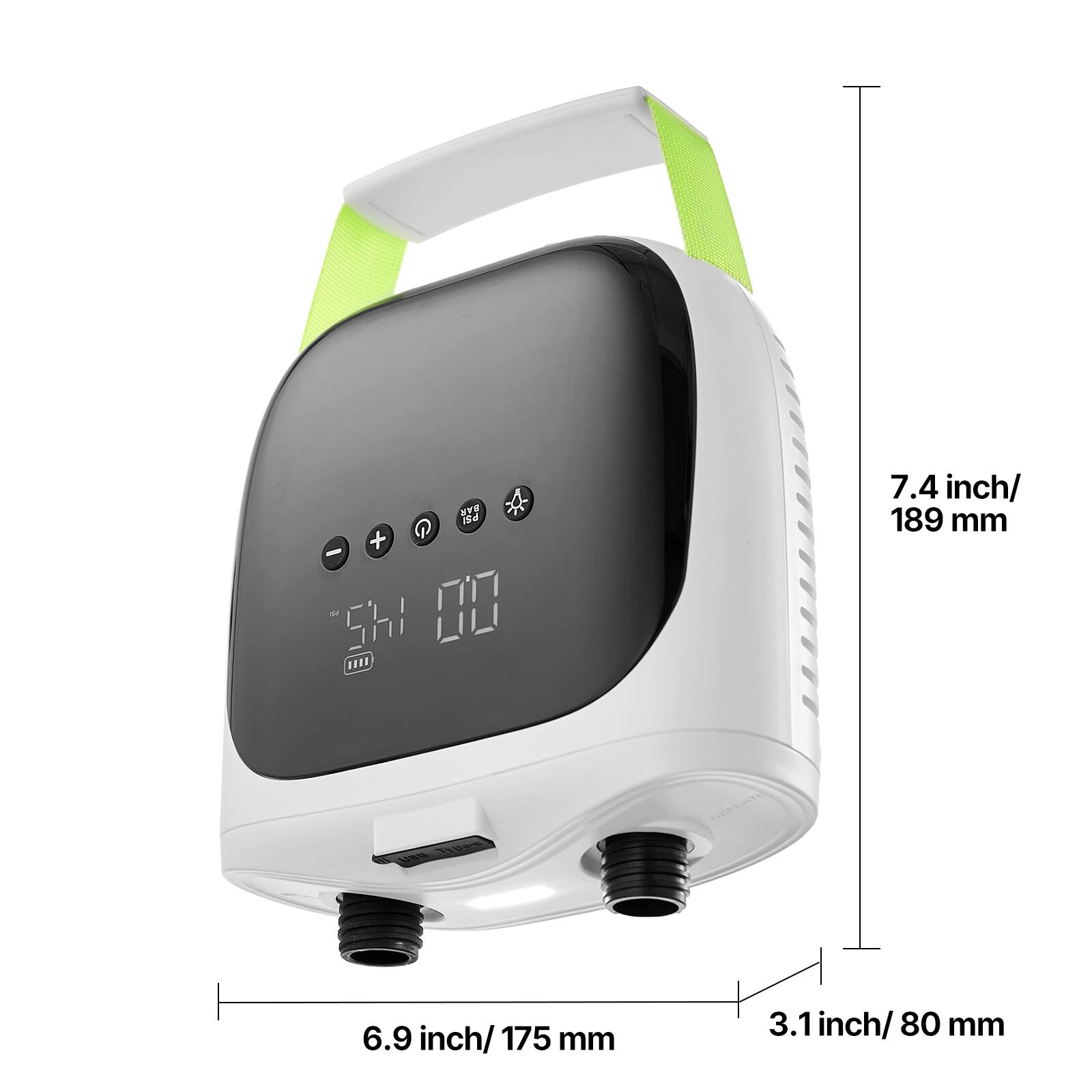 - 7.4 inch / 189 mm
- 6.9 inch / 175 mm
- 3.1 inch / 80 mm