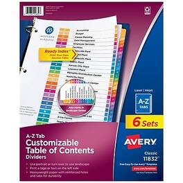 Avery - Ready Index Table of Contents Pre-Printed Paper Divider, A-Z Tabs , 6 Sets - Multicolor
