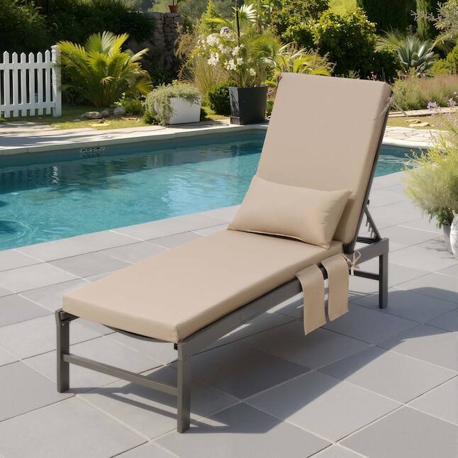 Angle. Crestlive Products - Crestlive Products 1pc 80in Outdoor Water Resistant Chaise Lounge Chair Cushion with Ties Phone Pouch Lounge Cushion - Beige.