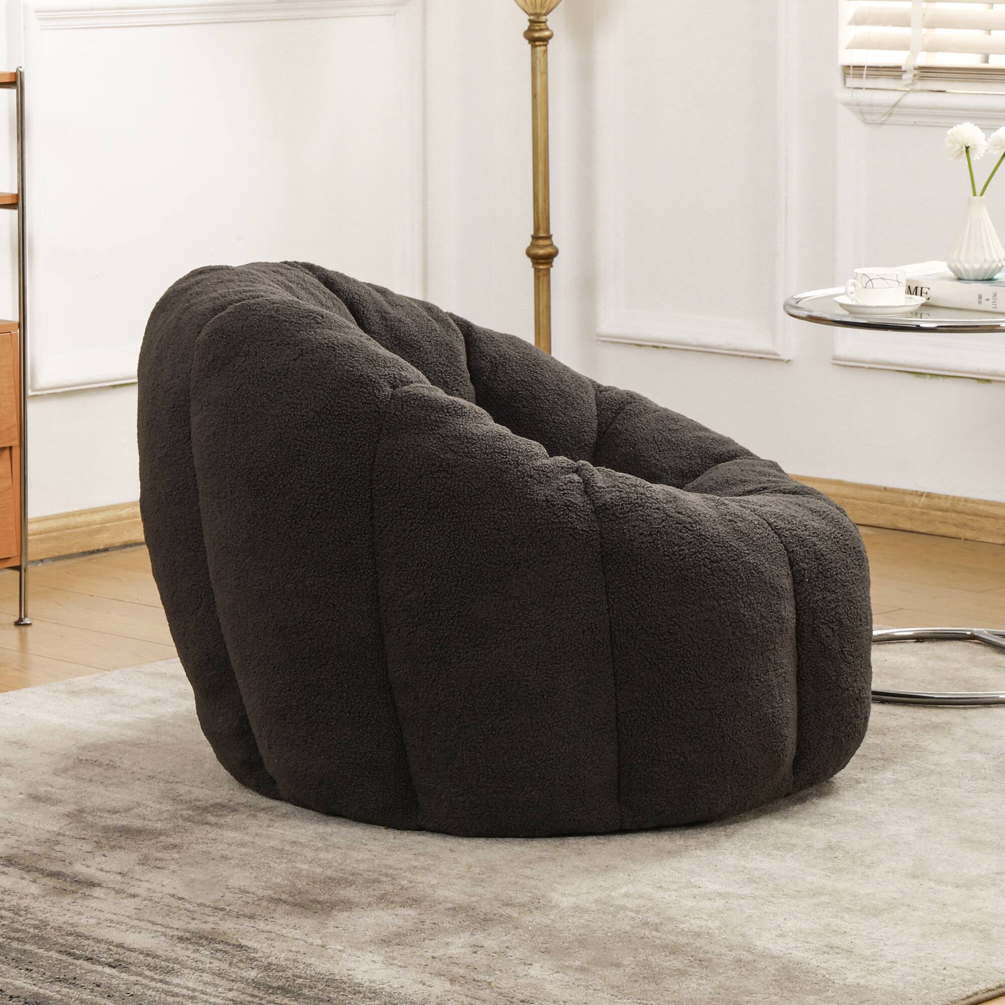 Left. LOVMOR - Oversized Teddy Bean Bag Chairs Memory Foam For Living Room Bedroom Dorm Plush Soft Cozy Adult Spacious Indoor - Dark Gray.