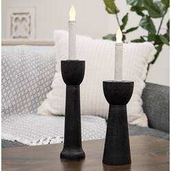 Angle. BreeBe - Brushed Black Wood Taper Holder 8" - Black.