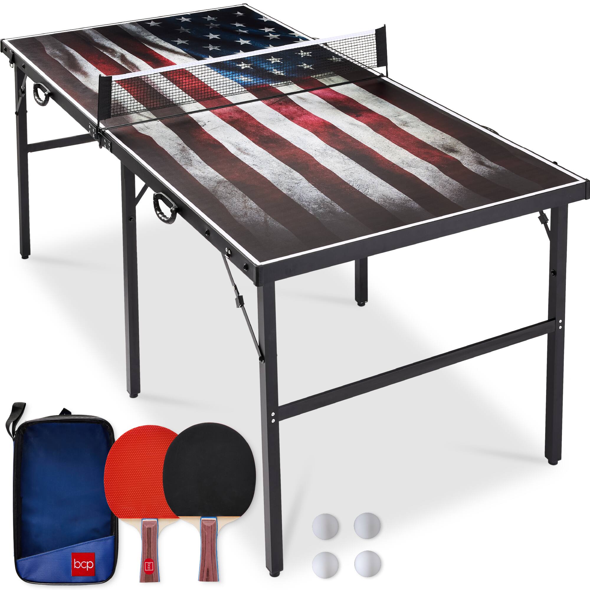 Best Choice Products - 6x3ft Portable Ping Pong Table Game Set, Folding Table Tennis w/ 2 Paddles, Balls - American Flag