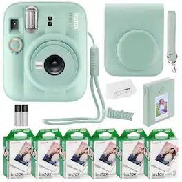 Bundle - Fujifilm - Instax Mini 13 Instant Camera, 60 Photo Prints, Photo Album, Camera Case & Quality Photo Microfiber Cloth - Lagoon Green