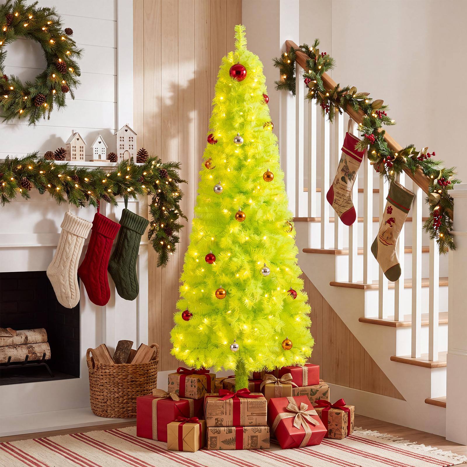 Alt View 3. Costway - Costway 5 ft Whimsical Christmas Tree with 416 Branch Tips, Bendable Treetop, 18 Xmas Balls - Lime-Green.