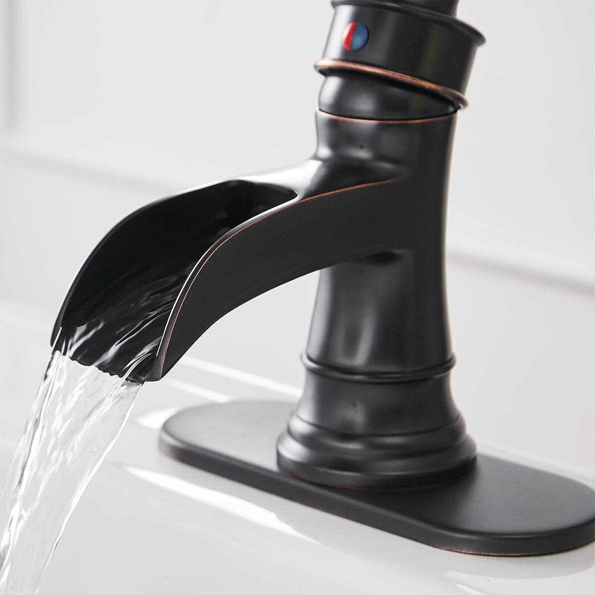 Alt View 4. Boyel Living - Waterfall Single Hole Single-Handle Low-Arc Bathroom Faucet with Pop-up Drain Assembly in Oil Rubbed Bronze - Oil Rubbed Bronze.