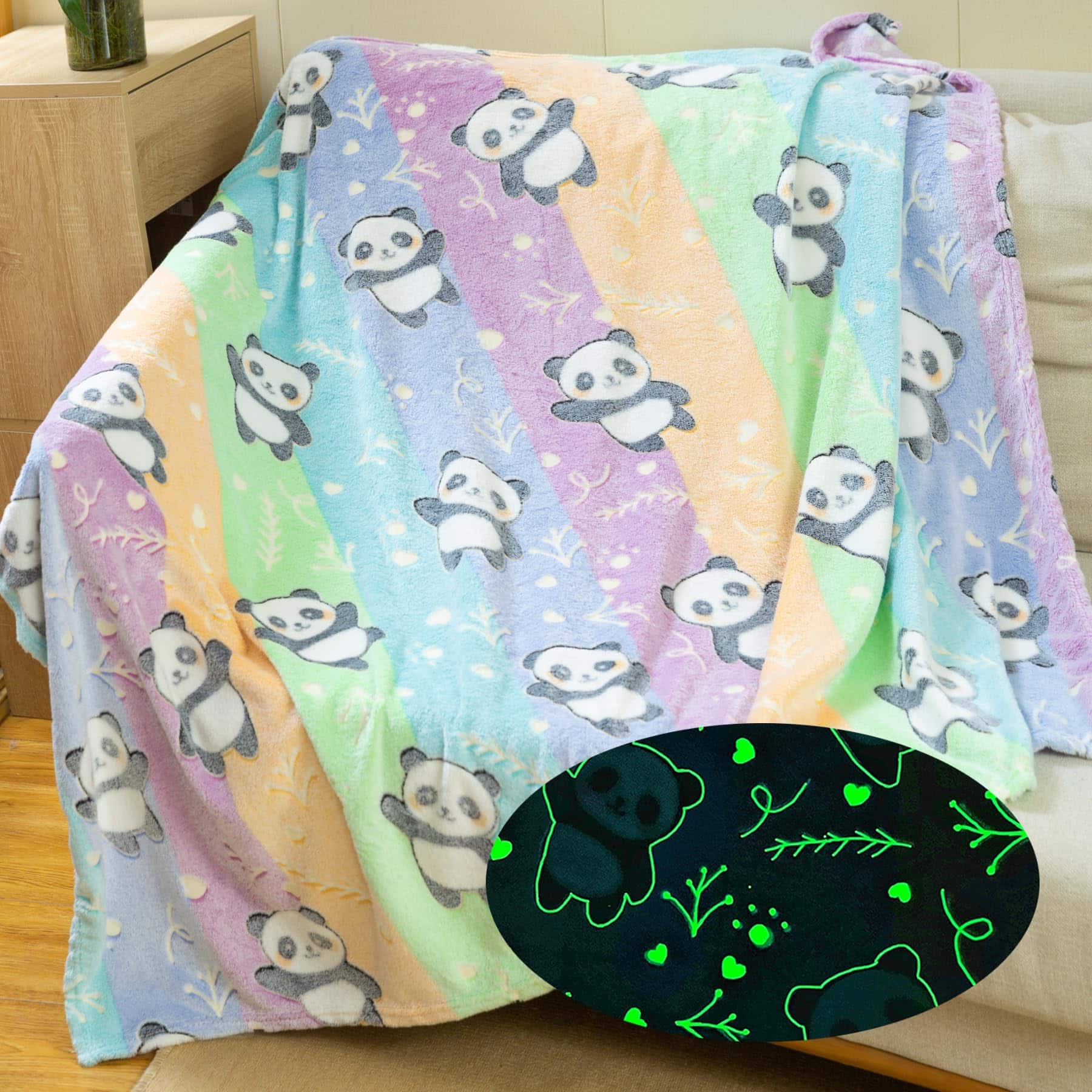 Dapper Styles - Panda Blanket Super Soft Cozy Blankets Pandas Stuff Pandabear Gifts For Adults Flannel Fleece Lightweight - Glow Panda-50"x60"