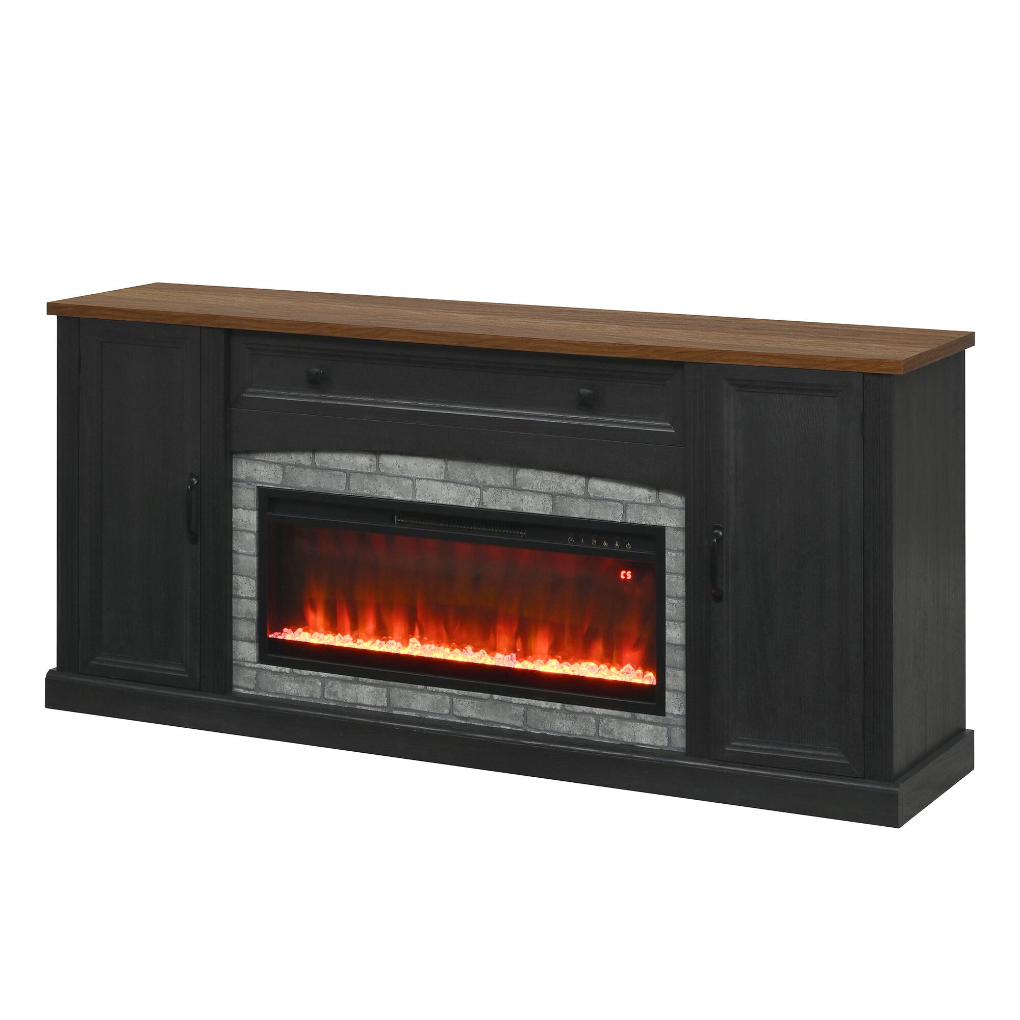 Alt View 2. Whisen - 70-Inch 3-Piece TV Stand Set with Electric Fireplace Heater,Entertainment Center with Storage Bookshelves - Black.