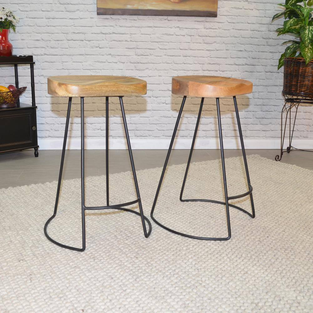 Alt View 3. Carolina Chair & Table - Saga 25" Counter Stool - Set of 2 - Natural Seat - Black Base - Natural, Black.
