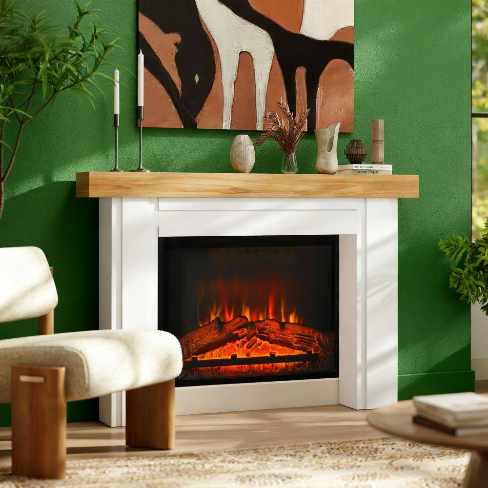 Front. TinyHomie - Freestanding Fireplace Surround with Leg for Electric Fireplaces.