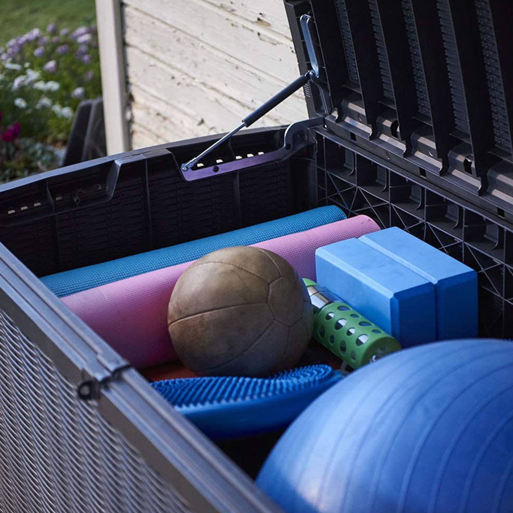 Alt View 2. Keter - Keter Borneo Rattan Wicker Resin Patio Deck Storage Box Bench, Grey (2 Pack) - Grey.