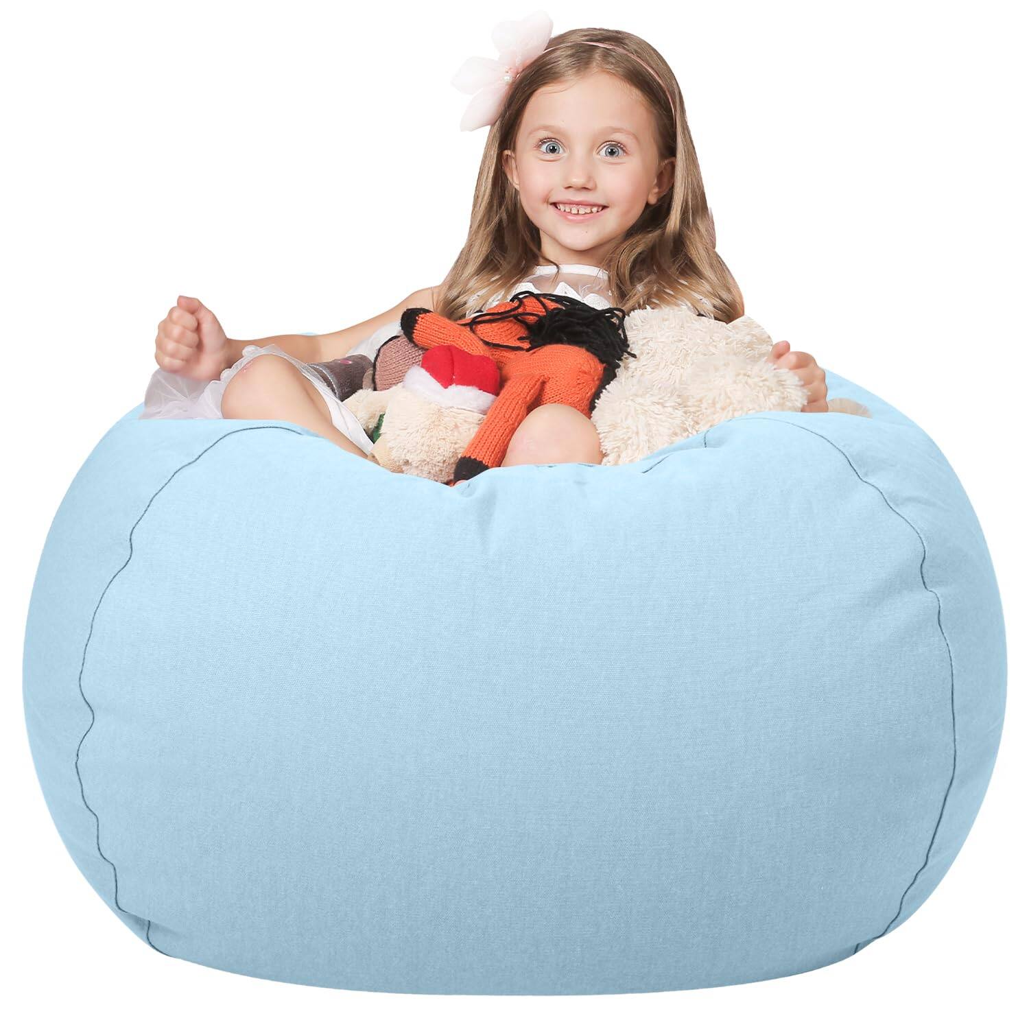 Front. JETRANSPORT - Stuffed Animal Storage Bean Bag Chair Cover For | Stuffable Zipper Beanbag Organizing Plush Toys Large - Solid Lightblue X-Large.