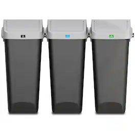 Glad - Link & Sort 3-Piece Waste and Recycling Bin with Lid Set, 36 Gallon, Black - BLACK/GREY LID