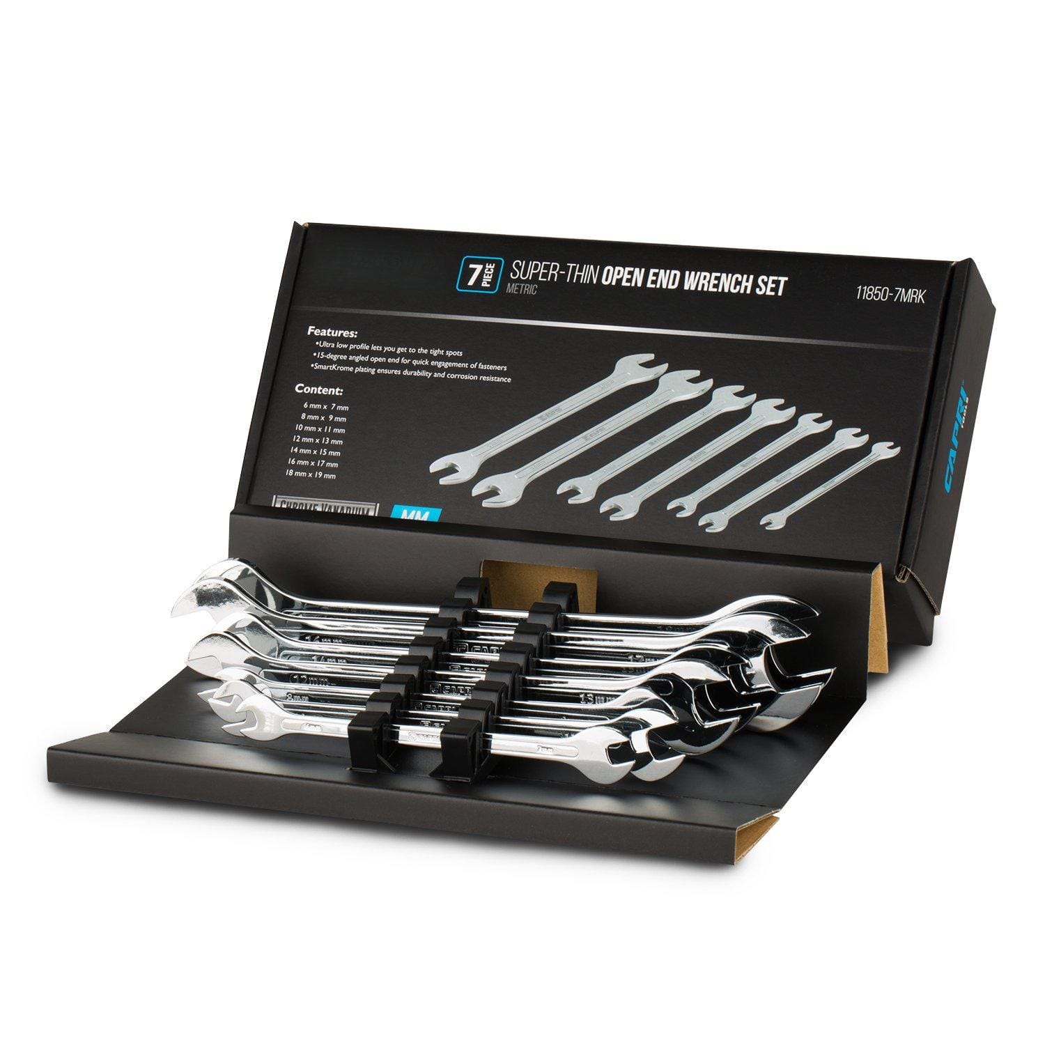 JETRANSPORT - Super-thin Open End Wrench Set Metric 6 To 19 Mm 7-piece (11850-7mrk) Super-thin ultra low profile - Metric Set 7-Piece (6 to 19 mm)
